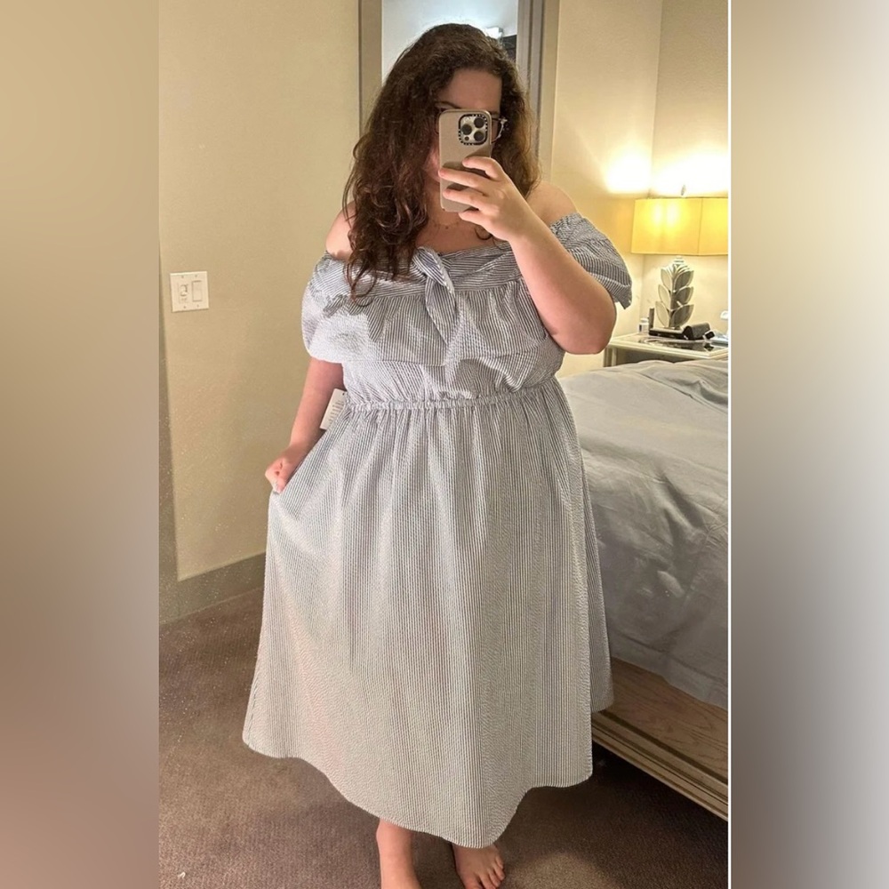 Eloquii Off-Shoulder Striped Midi Dress